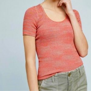 Anthropologie Moth Ribbed Short Sleeve Sweater Shirt | M